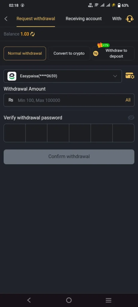 m999 withdrawl page