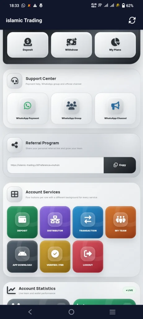 screenshot of the home page of the app
